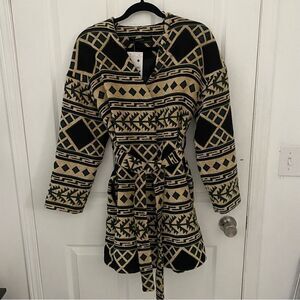 Zara Basic Tribal Print Longline Wrap Tie Coat Jacket Womens Size XS/S